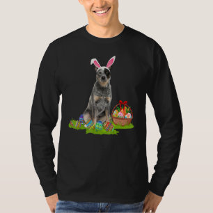 Blue Heeler Dog Easter Egg Hunting Bunny Blue Heel T-Shirt