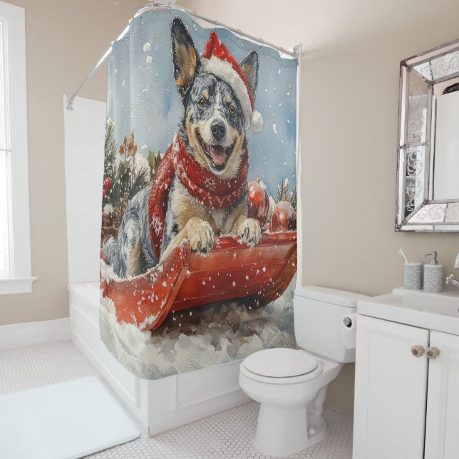 Blue Heeler Dog in Sledge Let it Snow Christmas (In Situ)