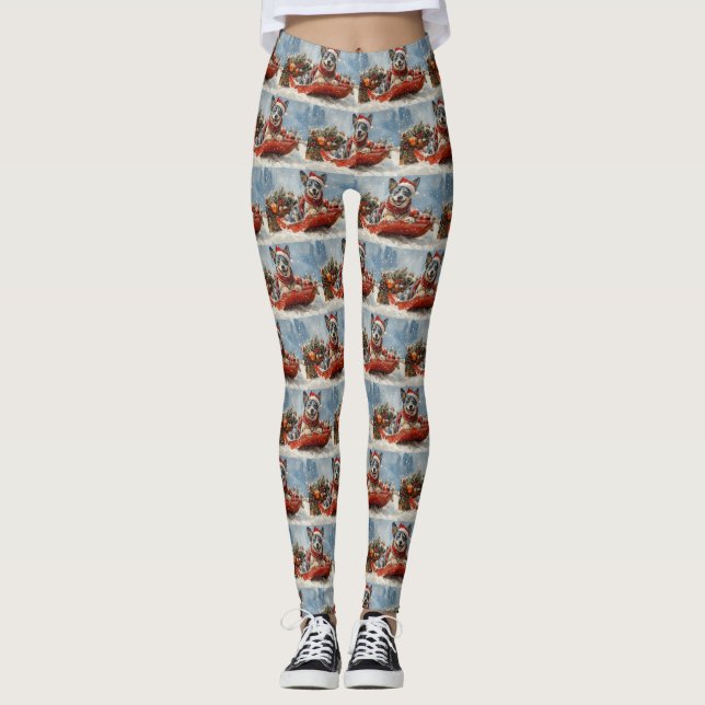 Blue Heeler Dog in Sledge Let it Snow Christmas Leggings (Front)