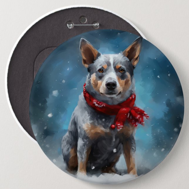 Blue Heeler Dog in Snow Christmas  6 Inch Round Button (Front & Back)