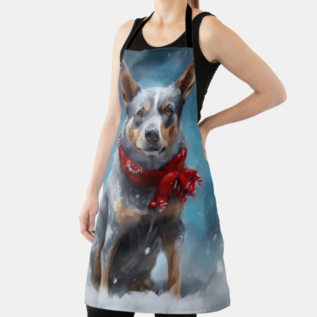 Blue Heeler Dog in Snow Christmas  Apron (Insitu)