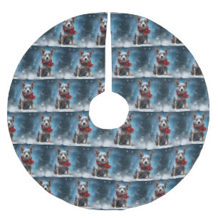 Blue Heeler Dog in Snow Christmas Brushed Polyester Tree Skirt