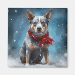 Blue Heeler Dog in Snow Christmas  Magnet