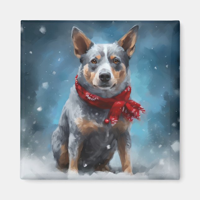 Blue Heeler Dog in Snow Christmas  Magnet (Front)