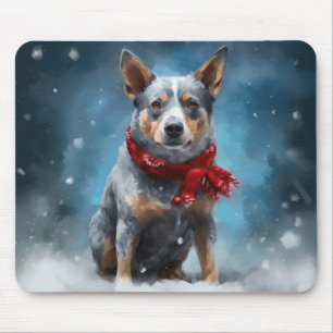 Blue Heeler Dog in Snow Christmas Mouse Pad