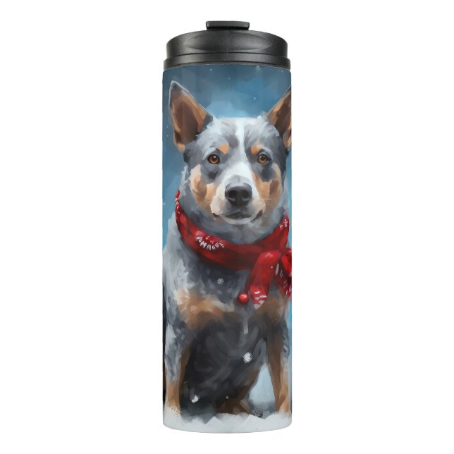 Blue Heeler Dog in Snow Christmas  Thermal Tumbler (Front)