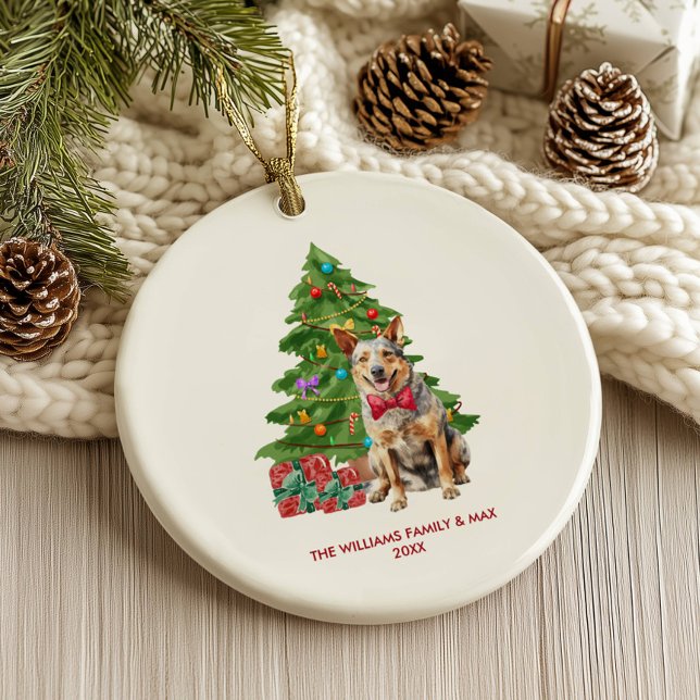 Blue Heeler Dog Personalized Christmas Ceramic Ornament (Creator Uploaded)