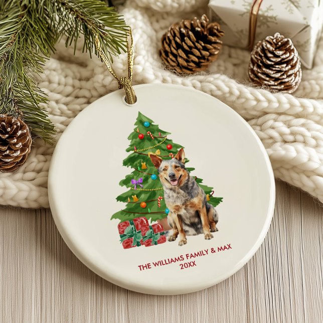 Blue Heeler Dog Personalized Christmas Ceramic Ornament (Creator Uploaded)