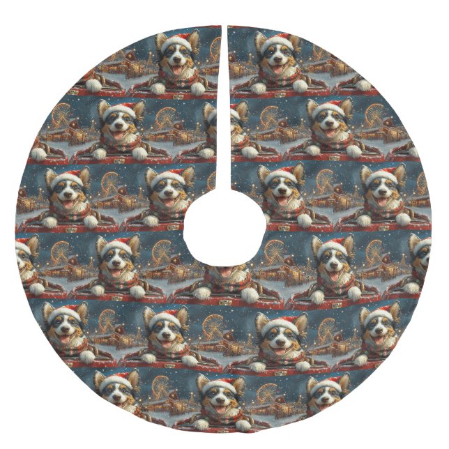 Blue Heeler Dog Roller Coaster Christmas Brushed Polyester Tree Skirt (Front)