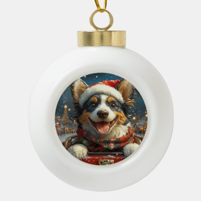 Blue Heeler Dog Roller Coaster Christmas Ceramic Ball Christmas Ornament (Front)