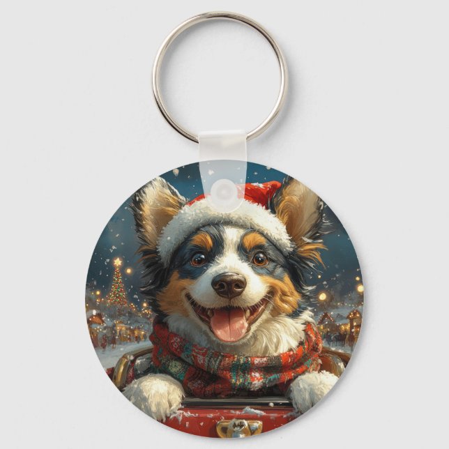 Blue Heeler Dog Roller Coaster Christmas Keychain (Front)