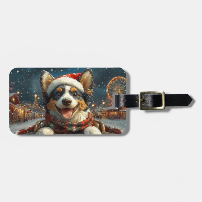 Blue Heeler Dog Roller Coaster Christmas Luggage Tag (Front Horizontal)
