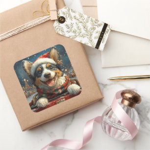 Blue Heeler Dog Roller Coaster Christmas Square Sticker