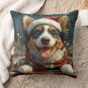 Blue Heeler Dog Roller Coaster Christmas Throw Pillow