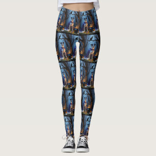 Blue Heeler Dog Whimsical Halloween Painting Leggings