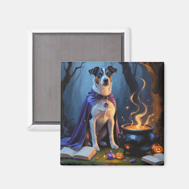 Blue Heeler Dog Whimsical Halloween Painting Magnet (Front/Back)