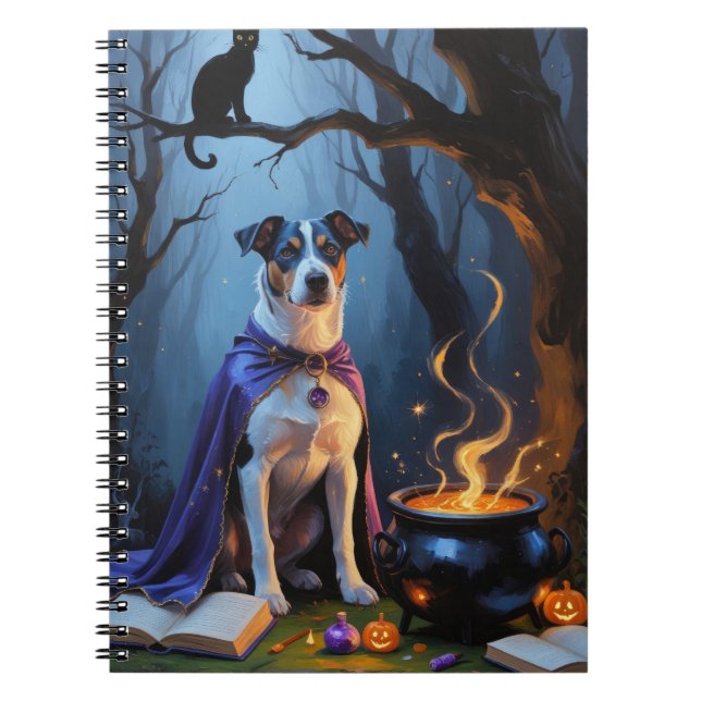 Blue Heeler Dog Whimsical Halloween Painting Notebook (Front)