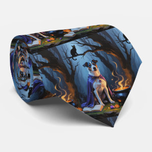 Blue Heeler Dog Whimsical Halloween Painting Tie