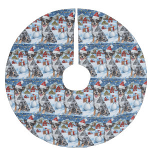 Blue Heeler Dog Winter Wonderland Christmas Joy  Brushed Polyester Tree Skirt