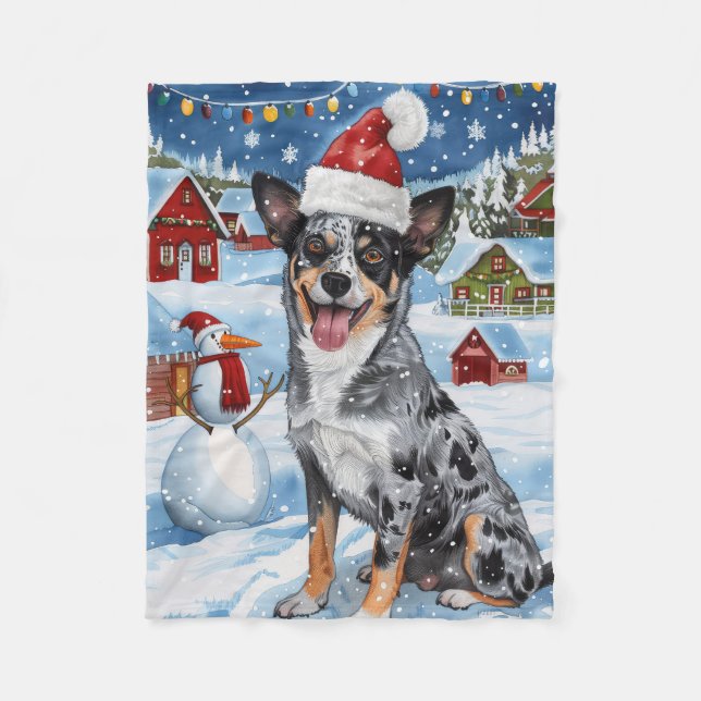 Blue Heeler Dog Winter Wonderland Christmas Joy  Fleece Blanket (Front)
