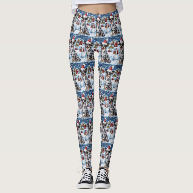 Blue Heeler Dog Winter Wonderland Christmas Joy  Leggings (Front)