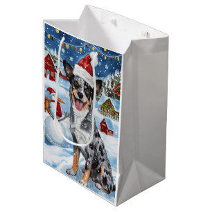 Blue Heeler Dog Winter Wonderland Christmas Joy  Medium Gift Bag