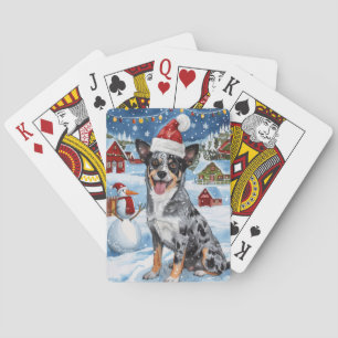 Blue Heeler Dog Winter Wonderland Christmas Joy  Playing Cards