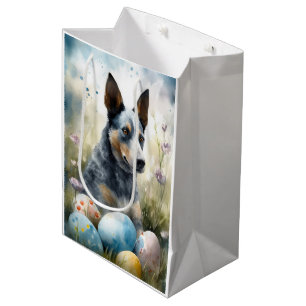 Blue Heeler Dog with Easter Eggs Holiday  Medium Gift Bag