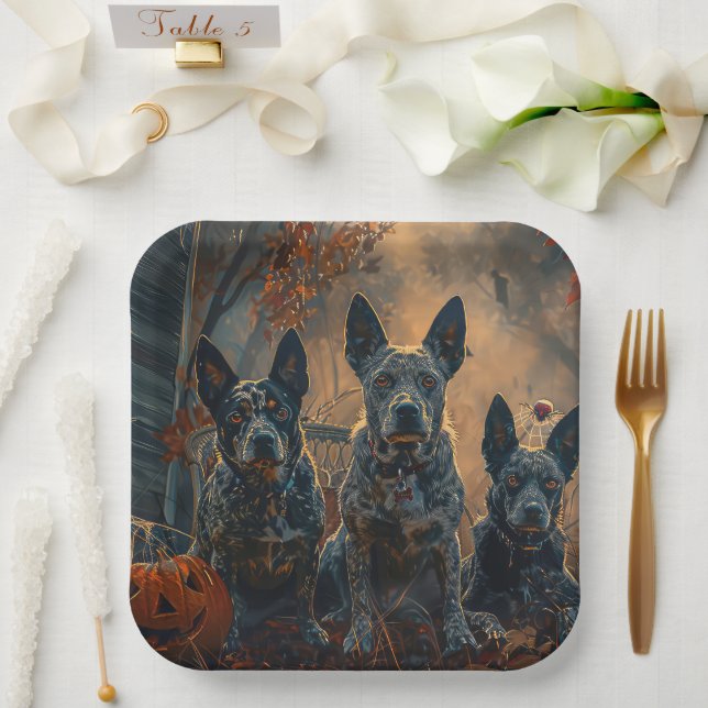 Blue Heeler Halloween Night Doggy Delight Paper Plate (Wedding)