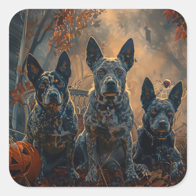 Blue Heeler Halloween Night Doggy Delight Square Sticker (Front)
