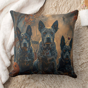 Blue Heeler Halloween Night Doggy Delight Throw Pillow