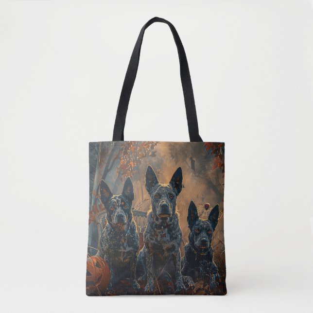 Blue Heeler Halloween Night Doggy Delight Tote Bag (Front)
