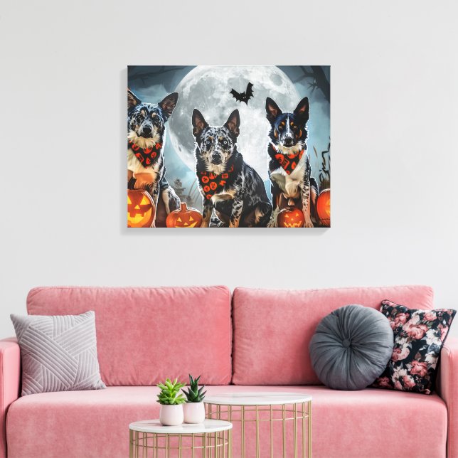 Blue Heeler Halloween Spooky Canvas Print (Insitu(LivingRoom))