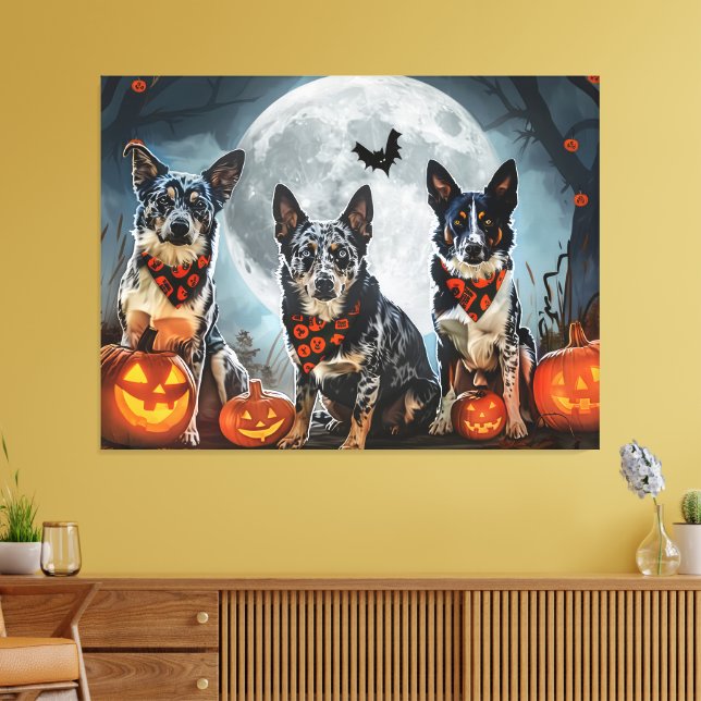 Blue Heeler Halloween Spooky Canvas Print (Insitu(LivingRoom))