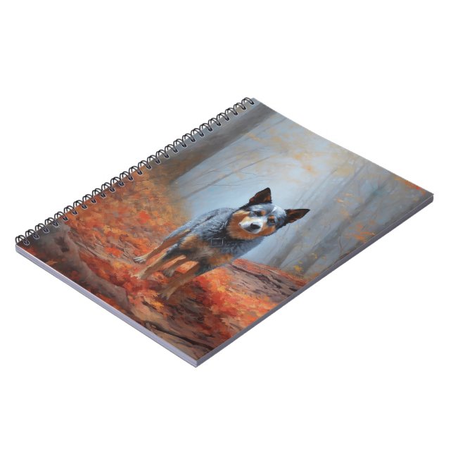 Blue Heeler in Autumn Leaves Fall Inspire Notebook (Left Side)