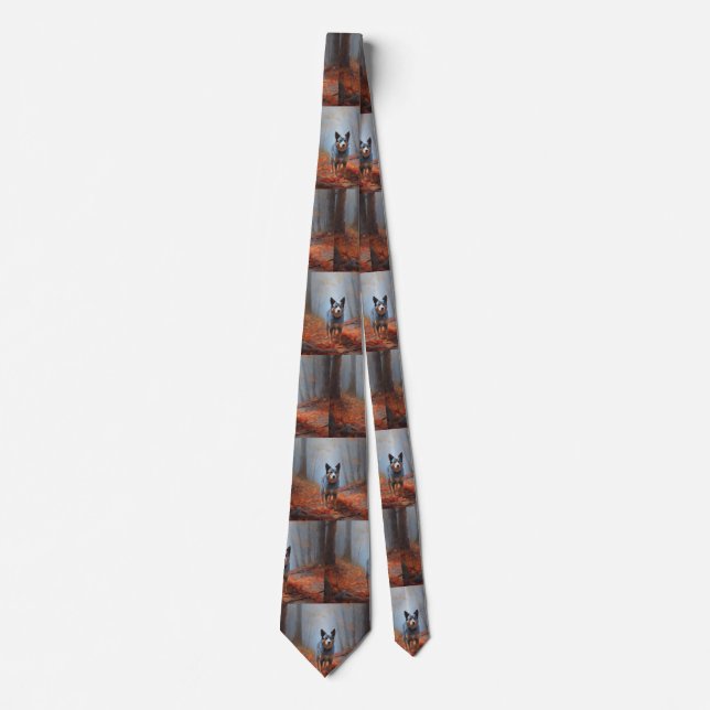 Blue Heeler in Autumn Leaves Fall Inspire Tie (Front)