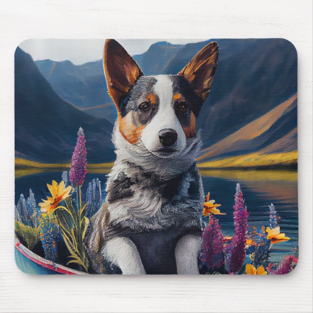 Blue Heeler on a Paddle: A Scenic Adventure Mouse Pad (Front)