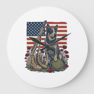 Blue Heeler Patriotic Memorial Vintage Engraving S Large Clock