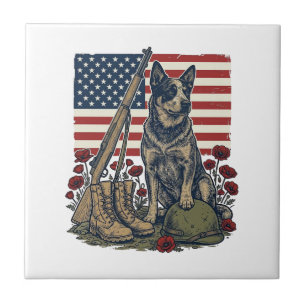 Blue Heeler Patriotic Memorial Vintage Engraving S Tile
