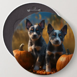 Blue Heeler Puppy Autumn Delight Pumpkin 6 Inch Round Button