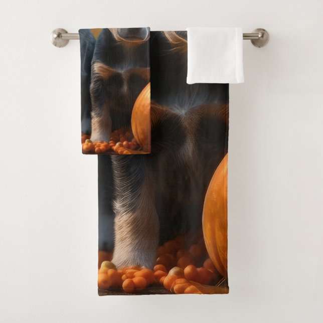 Blue Heeler Puppy Autumn Delight Pumpkin Bath Towel Set (Insitu)