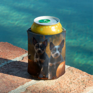 Blue Heeler Puppy Autumn Delight Pumpkin Can Cooler