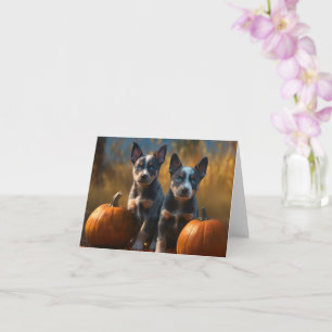 Blue Heeler Puppy Autumn Delight Pumpkin Card