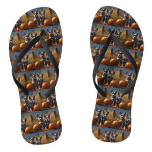 Blue Heeler Puppy Autumn Delight Pumpkin Flip Flops