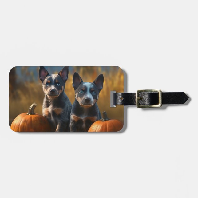 Blue Heeler Puppy Autumn Delight Pumpkin Luggage Tag (Front Horizontal)