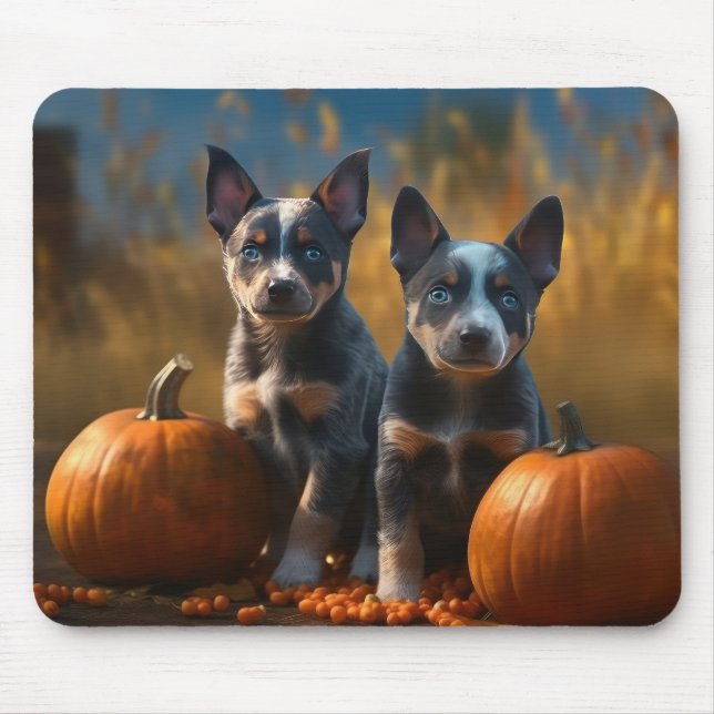 Blue Heeler Puppy Autumn Delight Pumpkin Mouse Pad (Front)