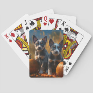 Blue Heeler Puppy Autumn Delight Pumpkin Playing Cards