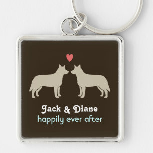 Blue Heeler Silhouettes with Heart and Text Keychain