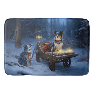 Blue Heeler Snowy Sleigh Christmas Decor  Bath Mat