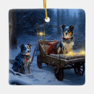 Blue Heeler Snowy Sleigh Christmas Decor  Ceramic Ornament